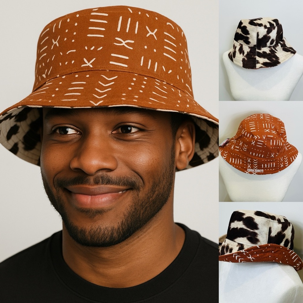 Handmade Reversible Bucket Hat – Tribal Print & Cow Print, Unisex
